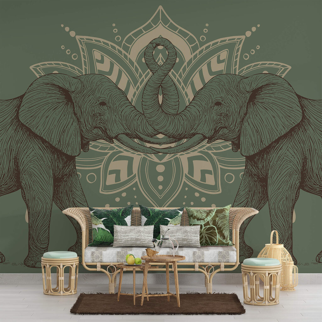 Elefantes diante de ornamento — interior 1