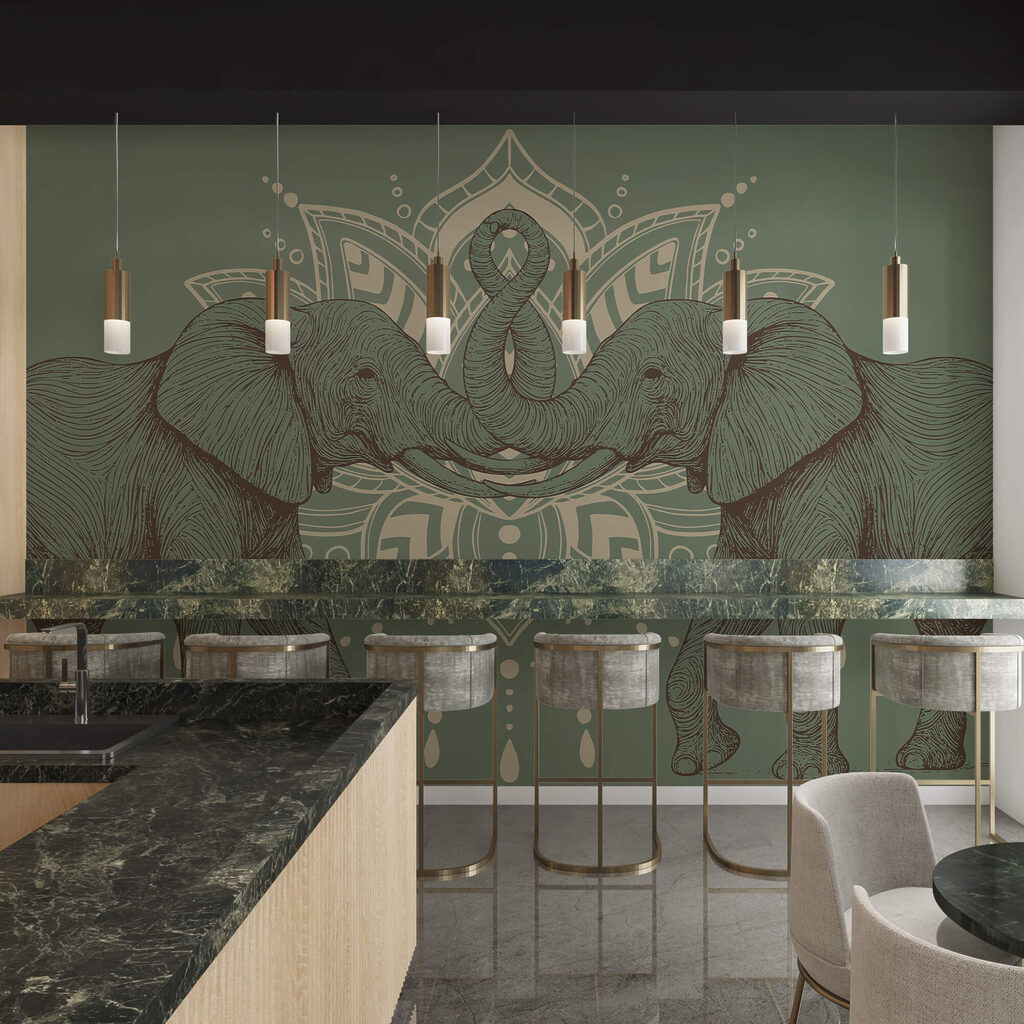 Elefantes diante de ornamento — interior 2