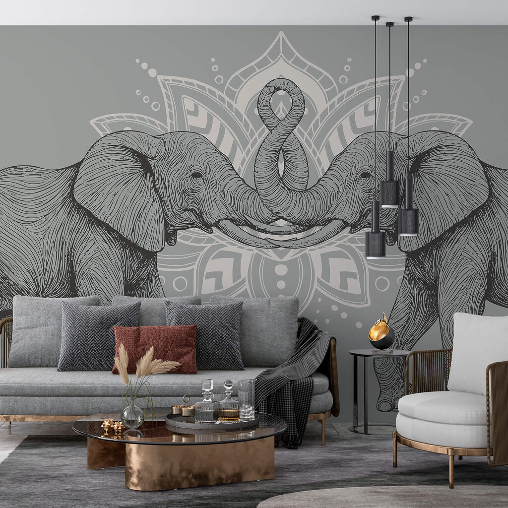 Elefantes diante de ornamento — interior 2