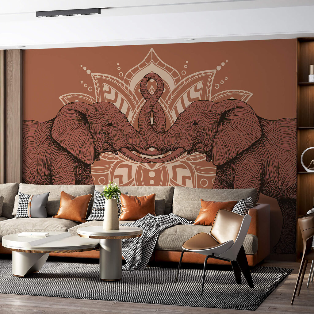 Elefantes diante de ornamento — interior 1