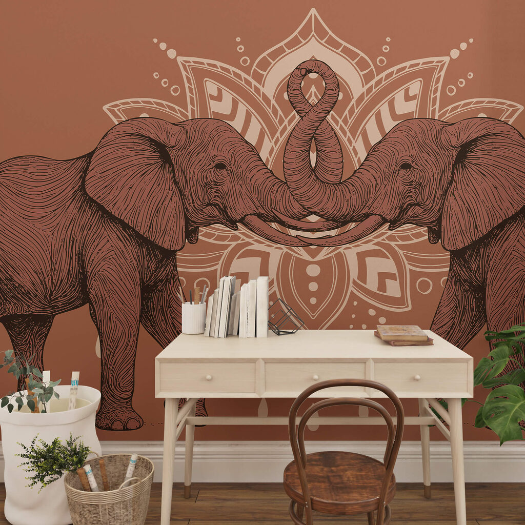 Elefantes diante de ornamento — interior 2