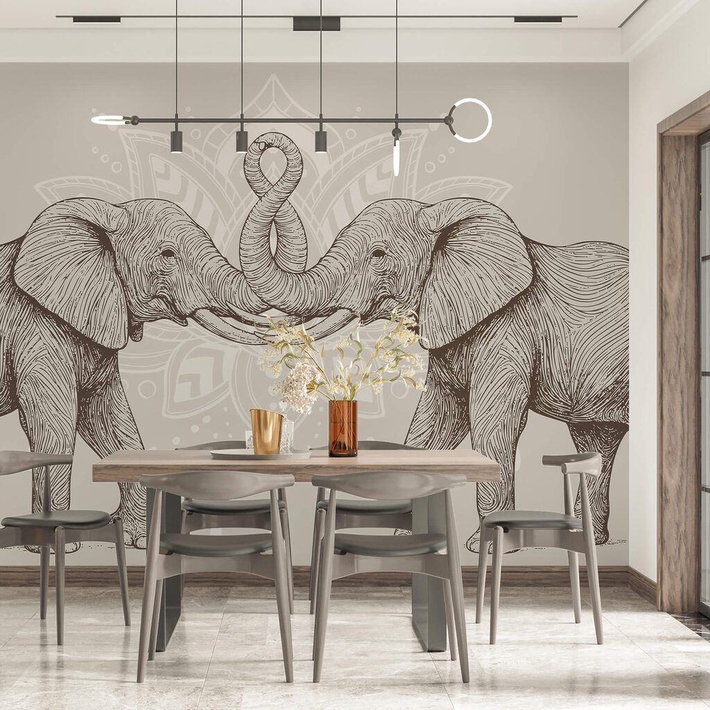 Elefantes diante de ornamento — interior 1