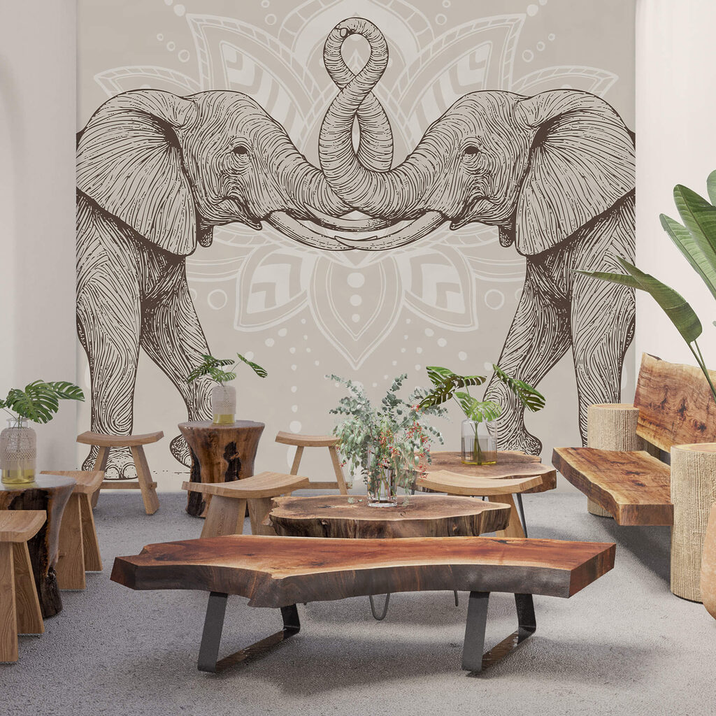 Elefantes diante de ornamento — interior 2