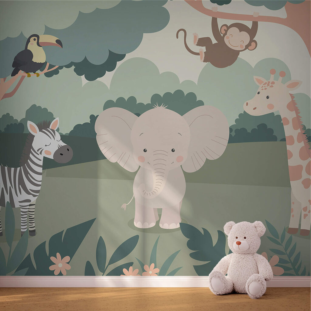 Elefante, girafa e zebra — interior 1