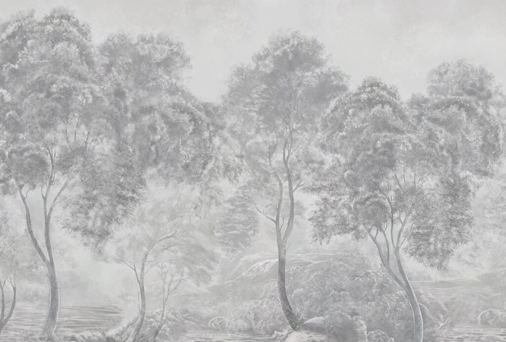 Bosque cinzento na névoa — design completo