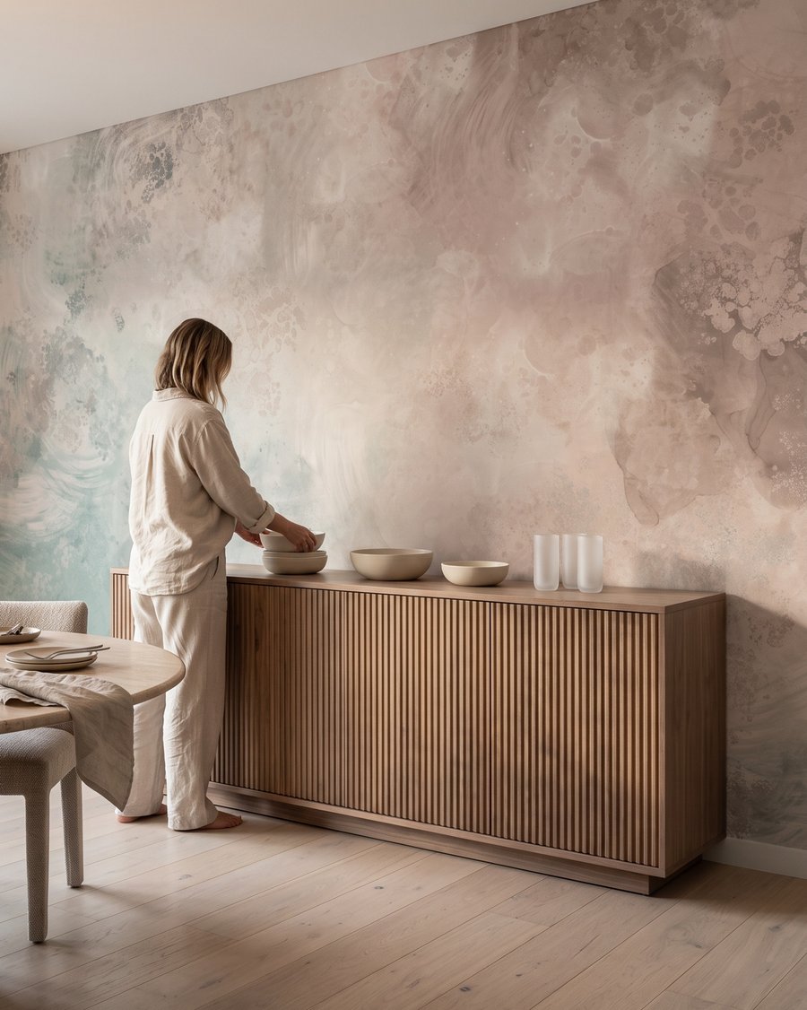 Véu de tons pastel num interior