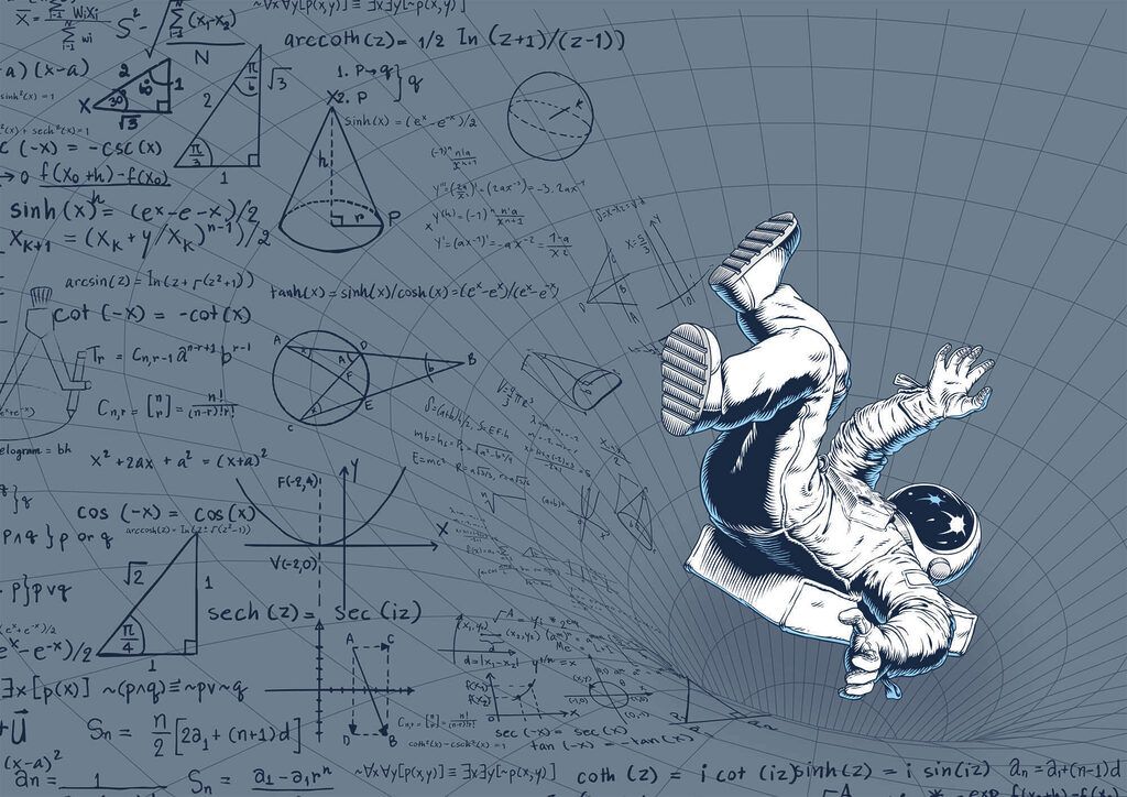 Astronauta entre fórmulas — design completo