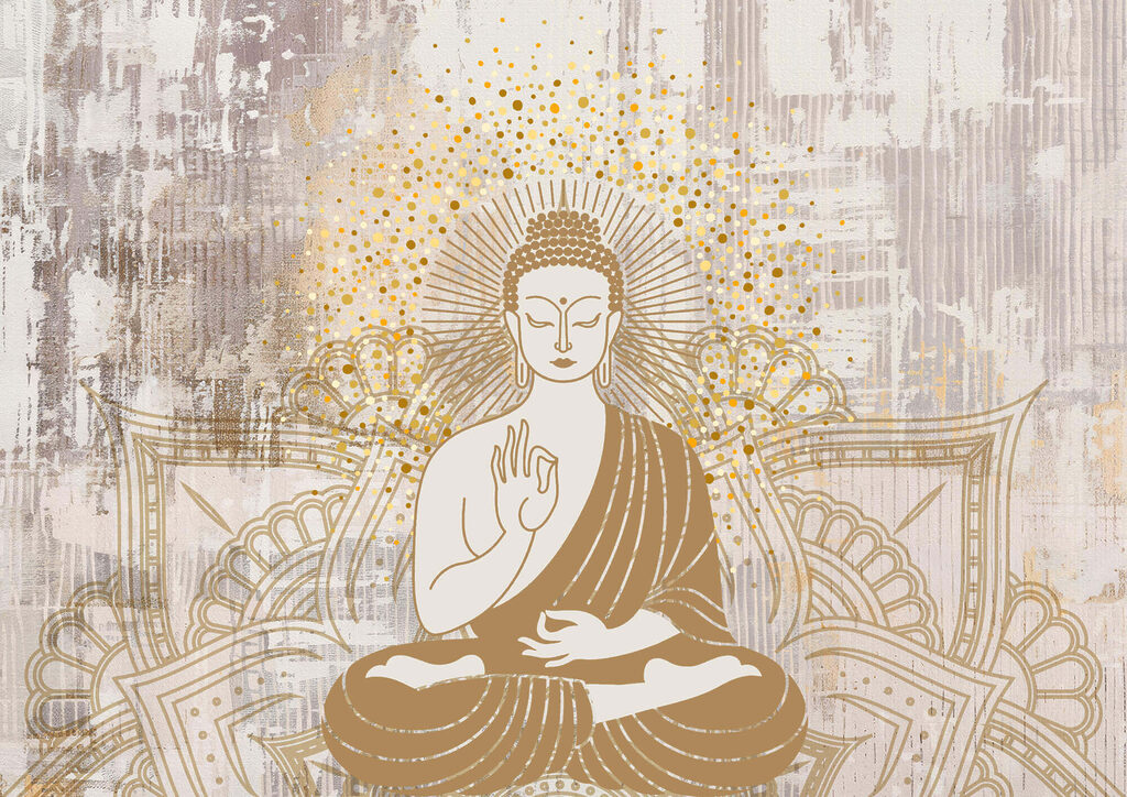 Buda em linhas douradas — design completo