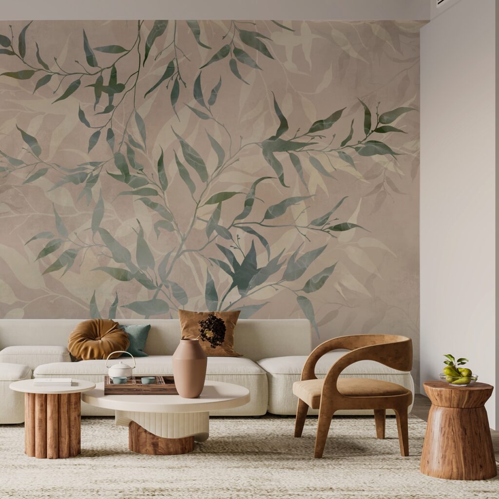 Ramos verdes sobre bege — interior 2