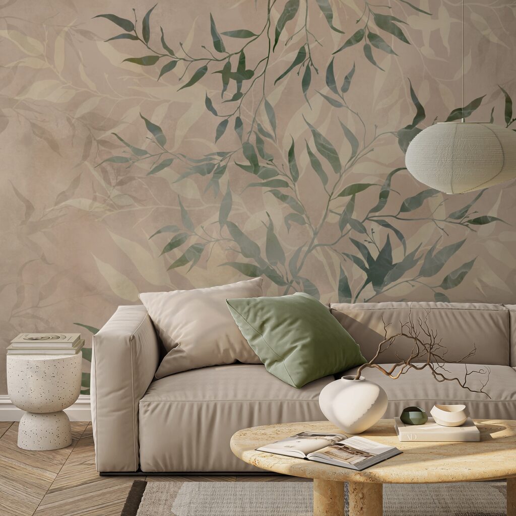 Ramos verdes sobre bege — interior 3
