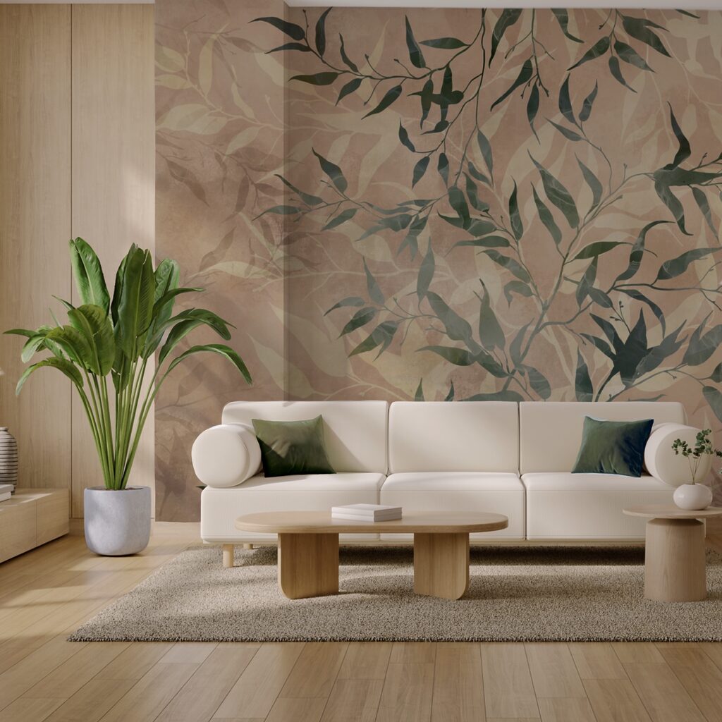 Ramos verdes sobre bege — interior 3