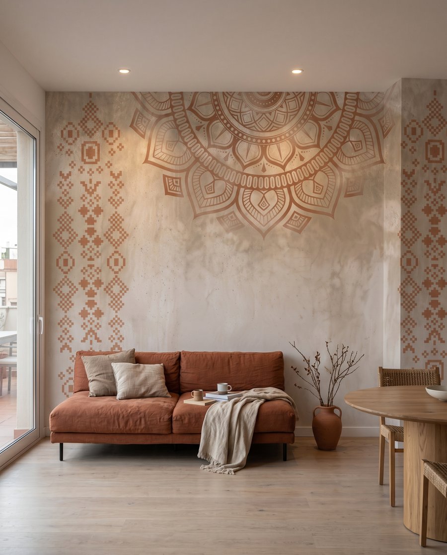 Mandala em linhas quentes num interior