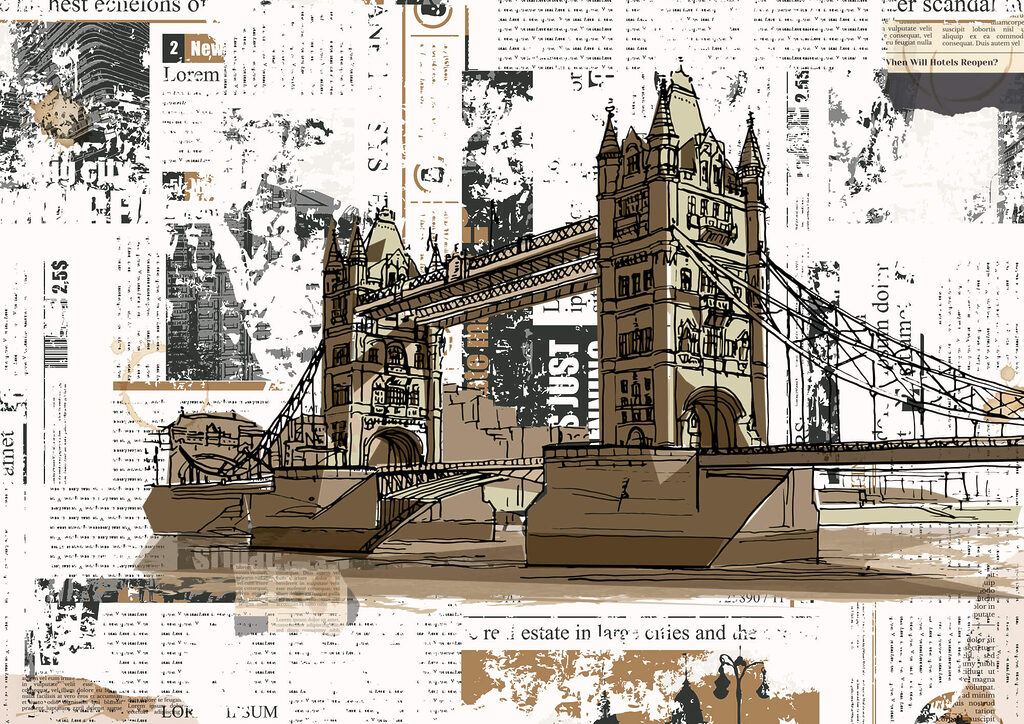 Tower Bridge em colagem — design completo
