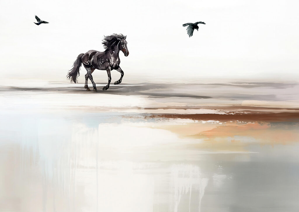 Cavalo com aves — design completo
