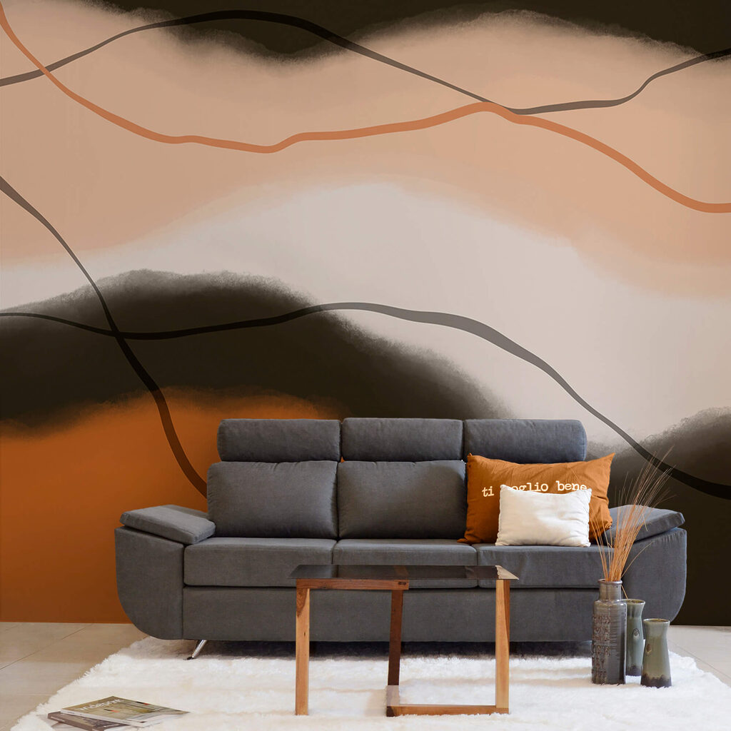 Ondas laranja sobre preto — interior 1