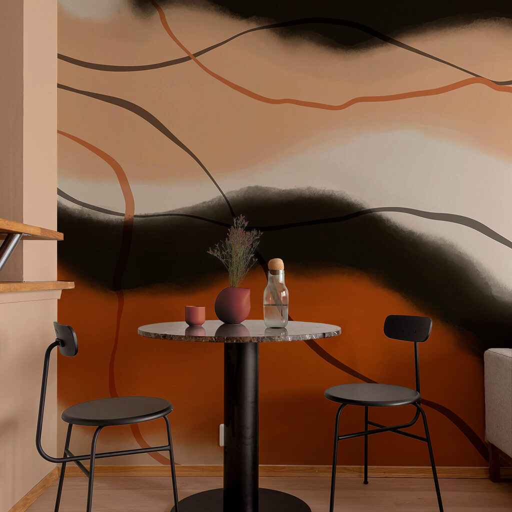 Ondas laranja sobre preto — interior 3