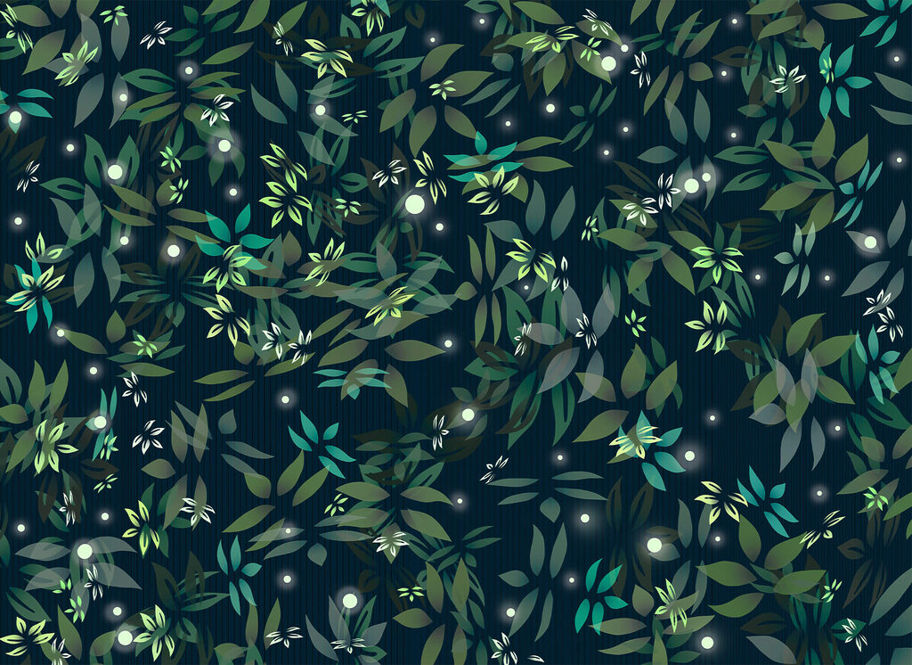 Pequenas folhas em azul-noite — design completo