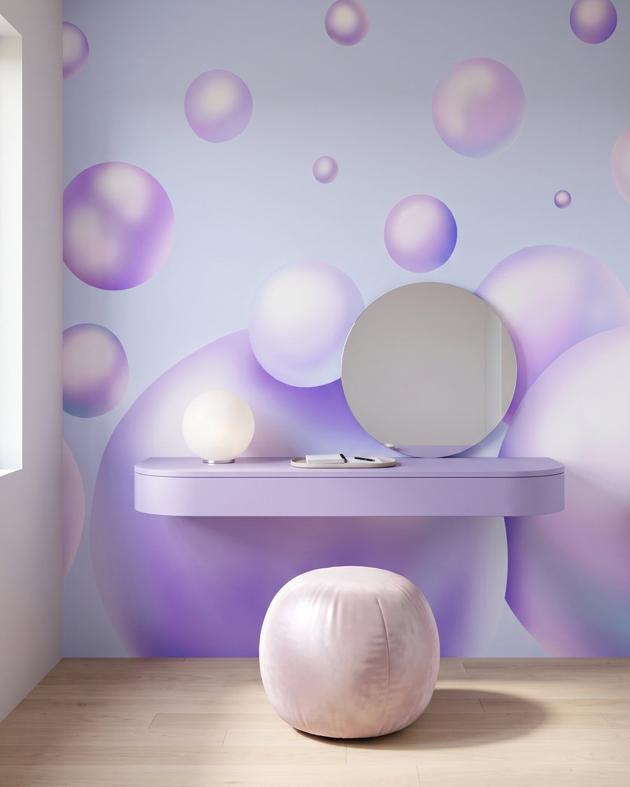 Bolhas brilhantes a flutuar num interior