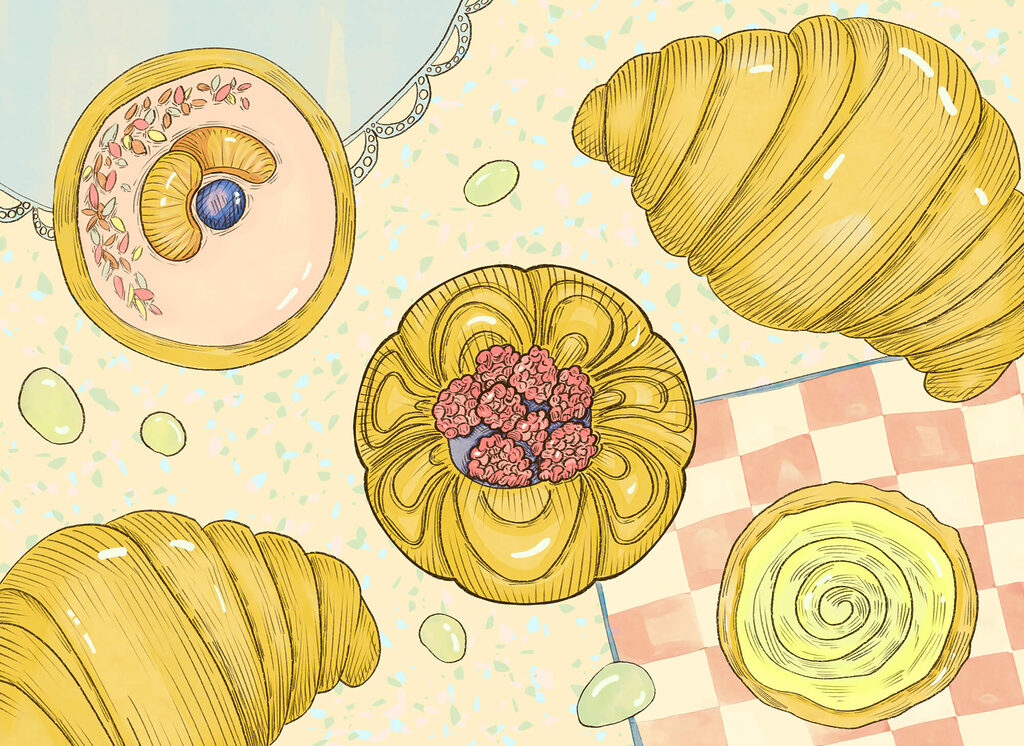 Croissants entre pastelinhos — design completo