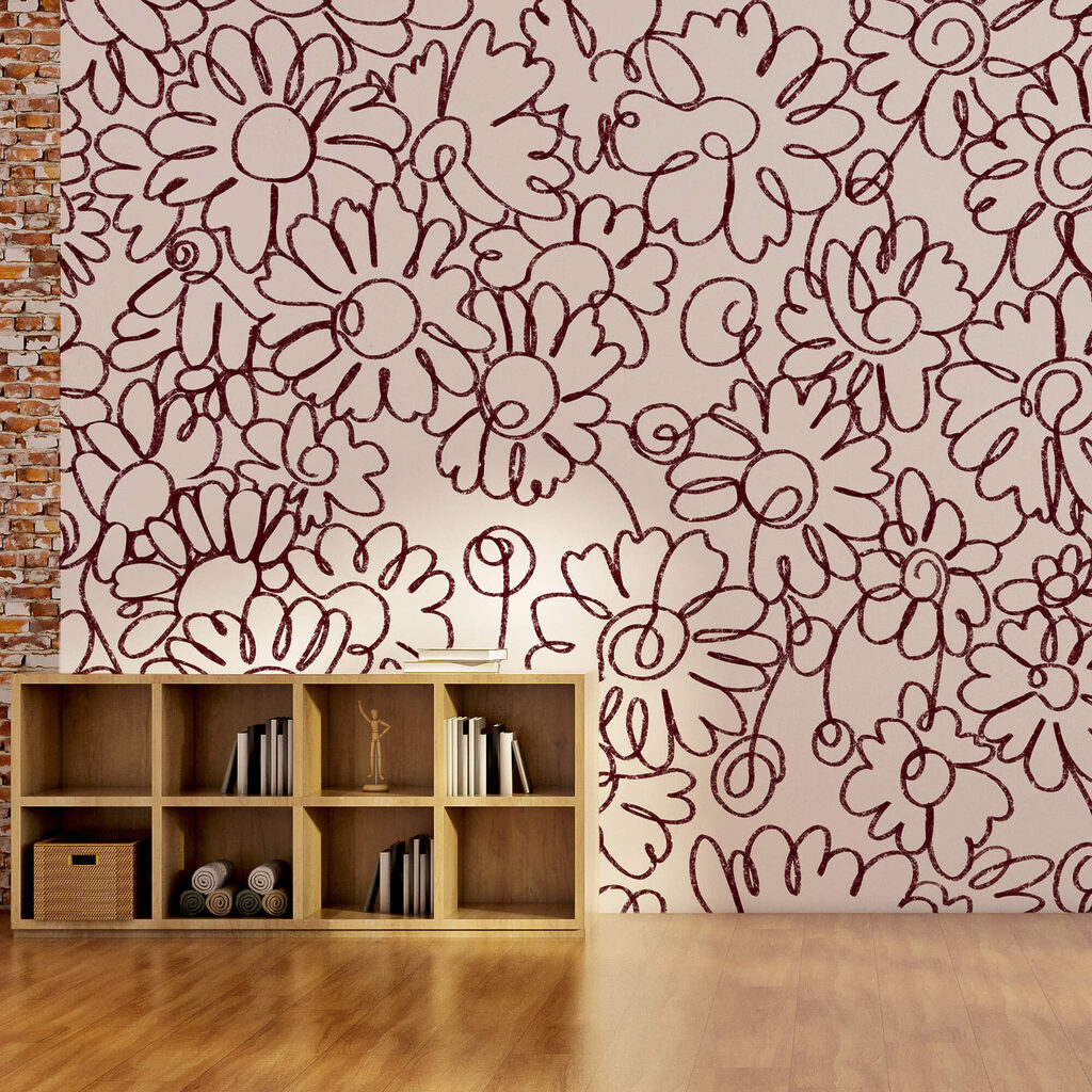 Flores em traço contínuo num interior