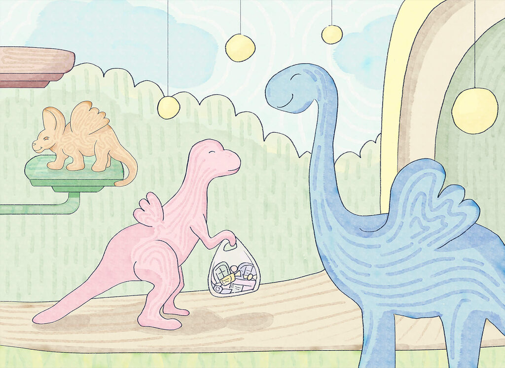 Dinossauros em tons pastel — design completo