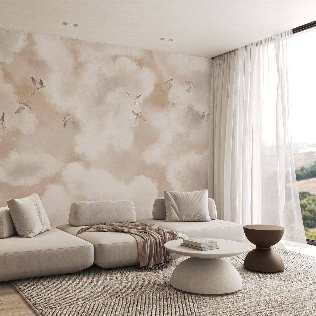 Pássaros entre nuvens claras — interior 1