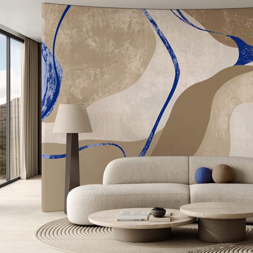 Linhas azuis sobre areia num interior
