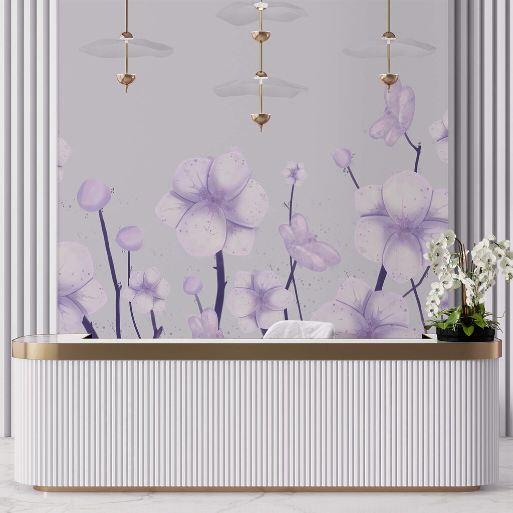 Flores lilás na base — interior 1