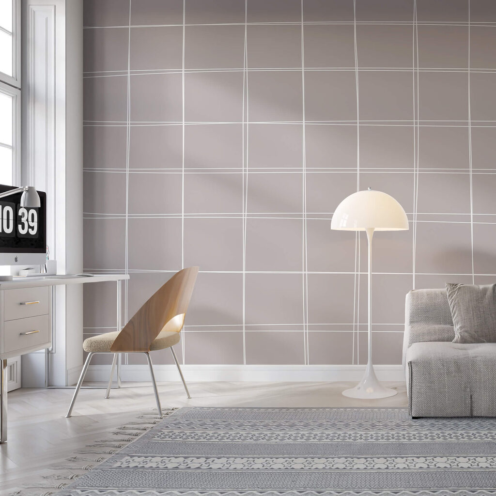 Quadrículas finas em taupe — interior 2