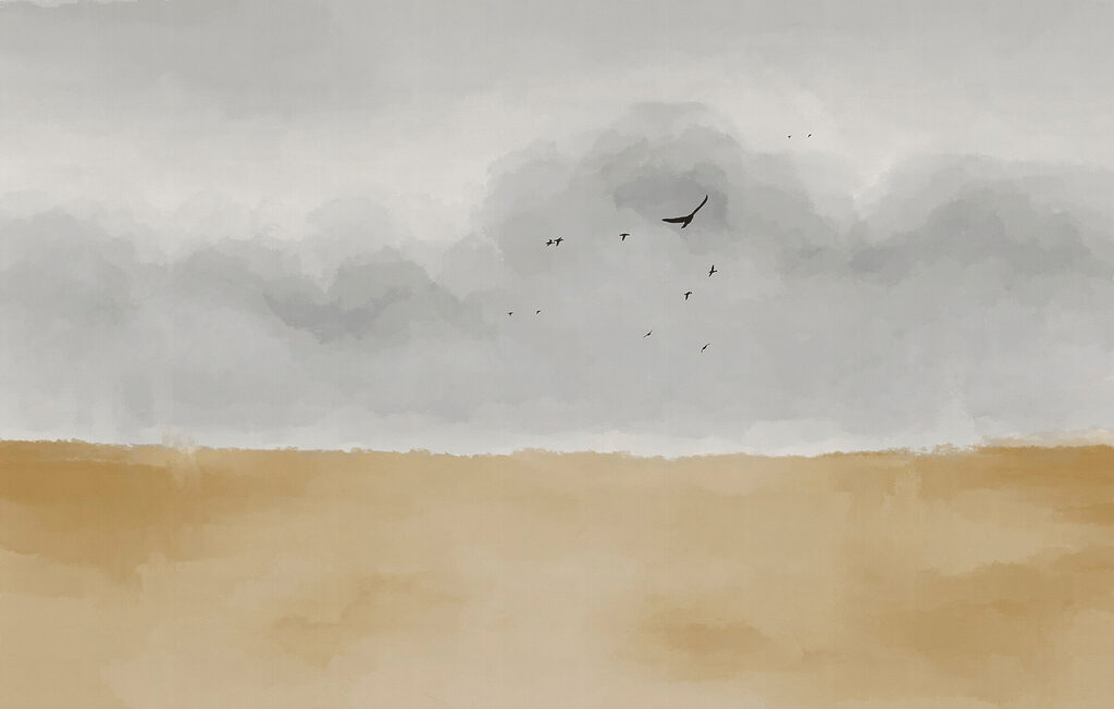 Aves sobre terra ocre — design completo