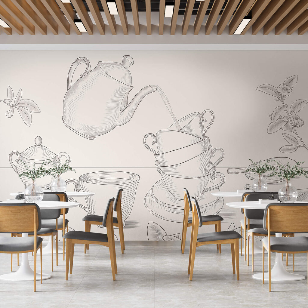 Chávenas entre folhas — interior 2