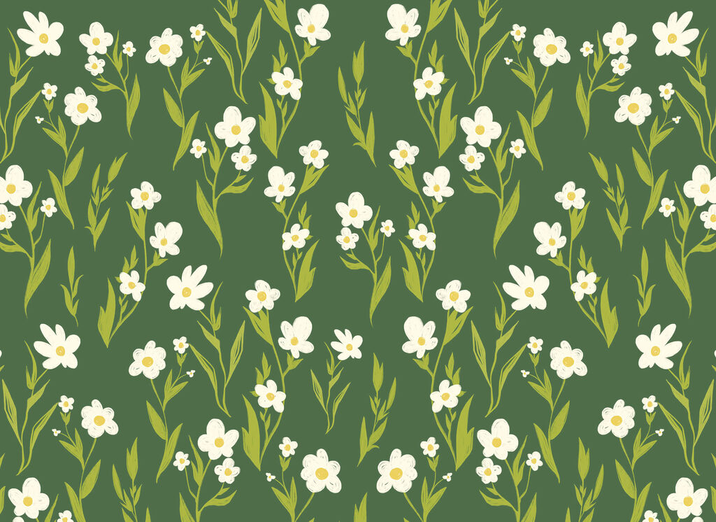 Flores brancas em verde-oliva — design completo