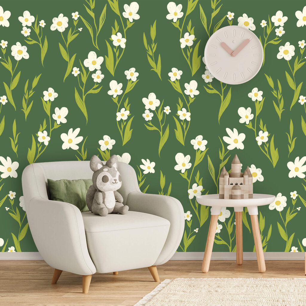 Flores brancas em verde-oliva — interior 2