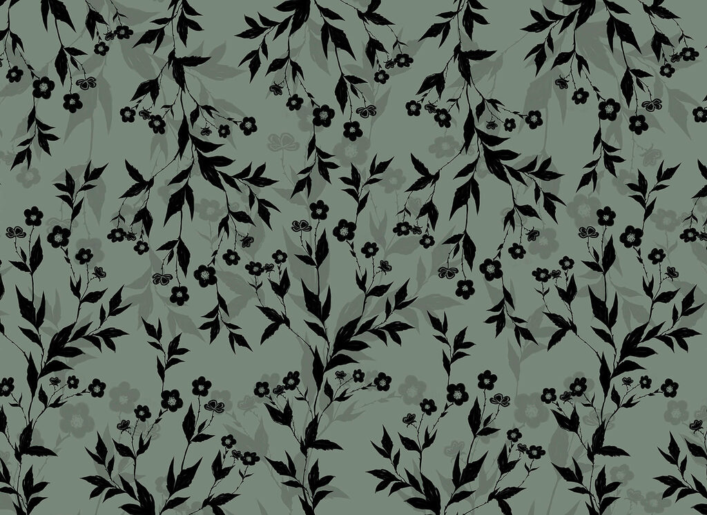 Flores pretas em ramos — design completo