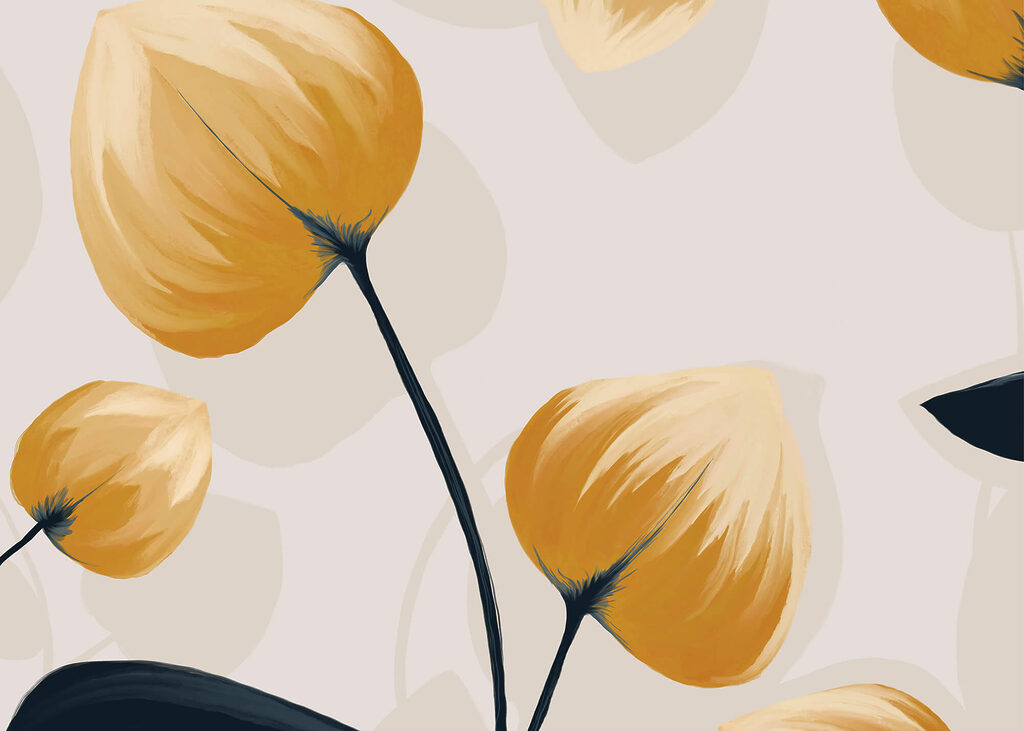 Cálices amarelos, hastes pretas — design completo