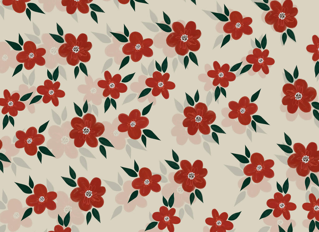Flores vermelhas entre folhas — design completo