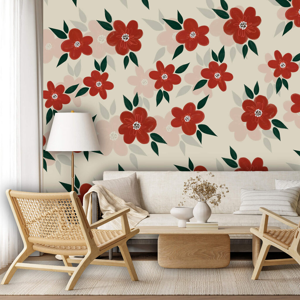 Flores vermelhas entre folhas — interior 1