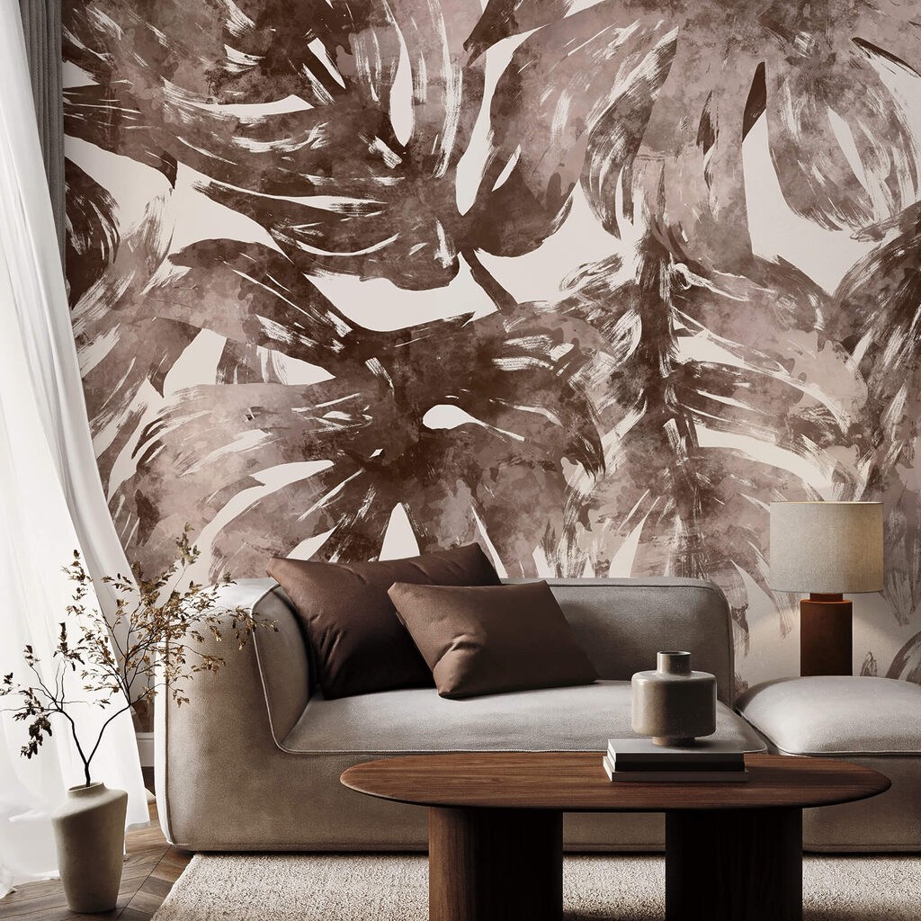 Monstera em pinceladas castanhas — interior 1