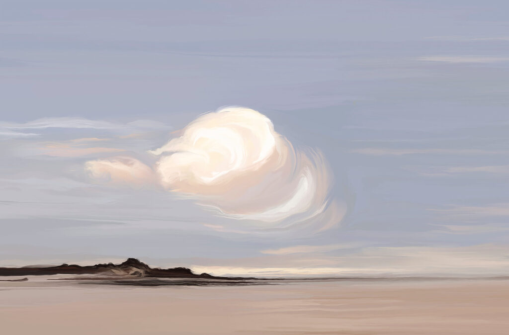 Nuvem sobre praia deserta — design completo