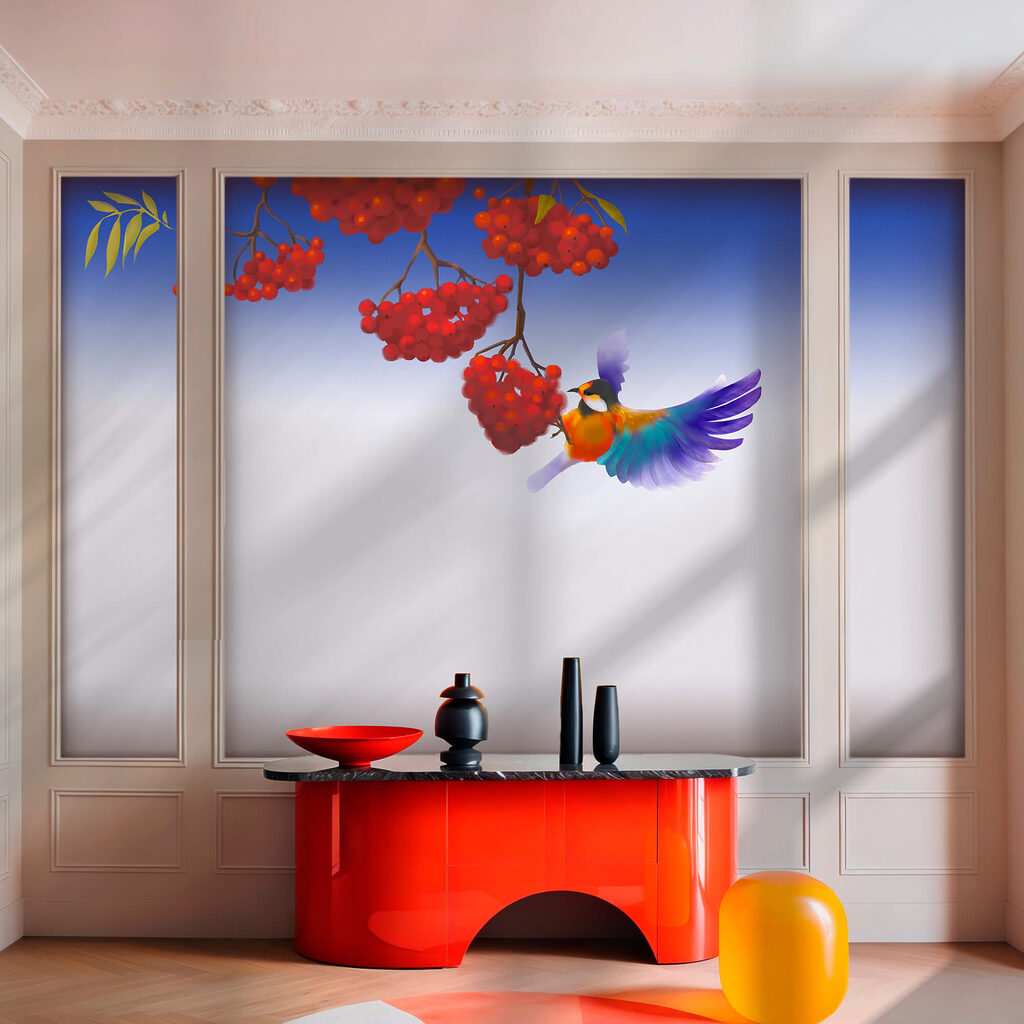 Ave colorida com bagas — interior 1