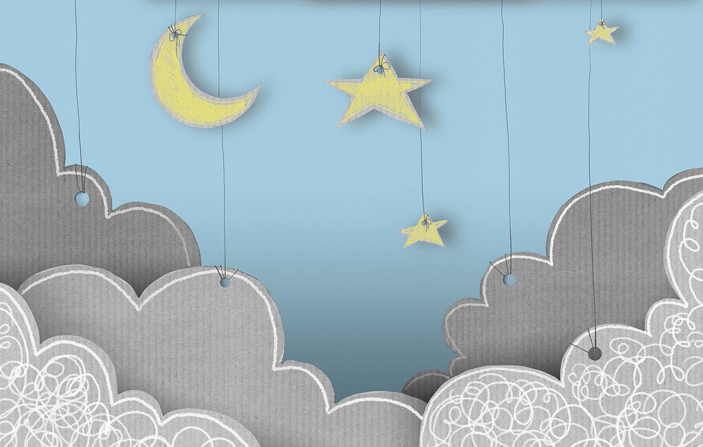 Lua e estrelas suspensas — design completo
