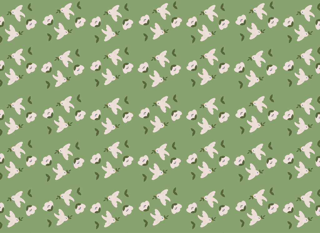 Aves brancas sobre verde — design completo