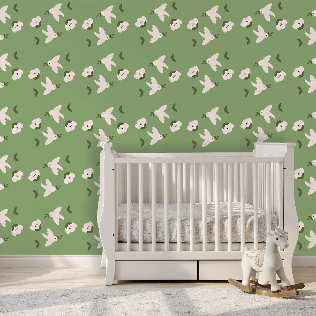 Aves brancas sobre verde — interior 2