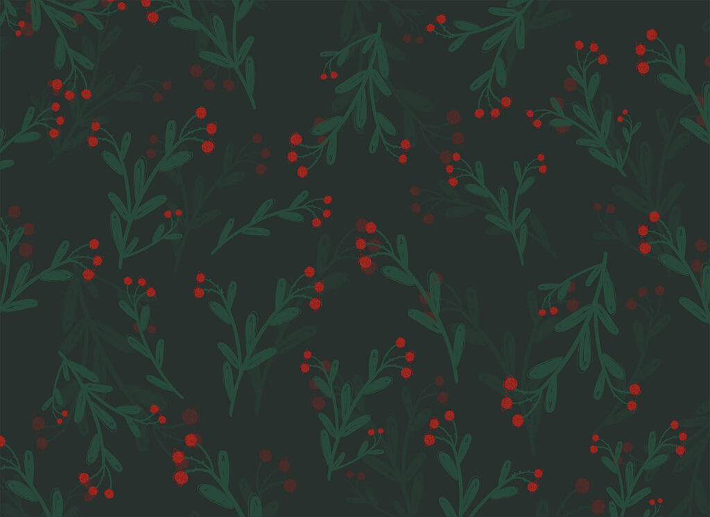 Bagas vermelhas em verde-escuro — design completo