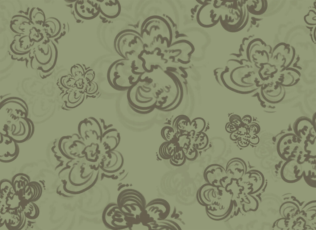 Flores encaracoladas em verde-oliva — design completo