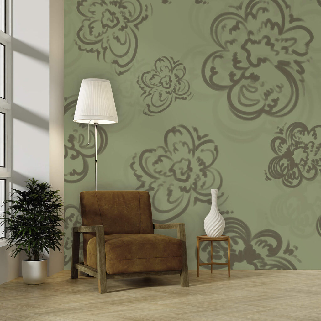 Flores encaracoladas em verde-oliva — interior 3