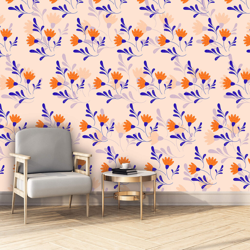Flores laranja, folhas azuis — interior 1