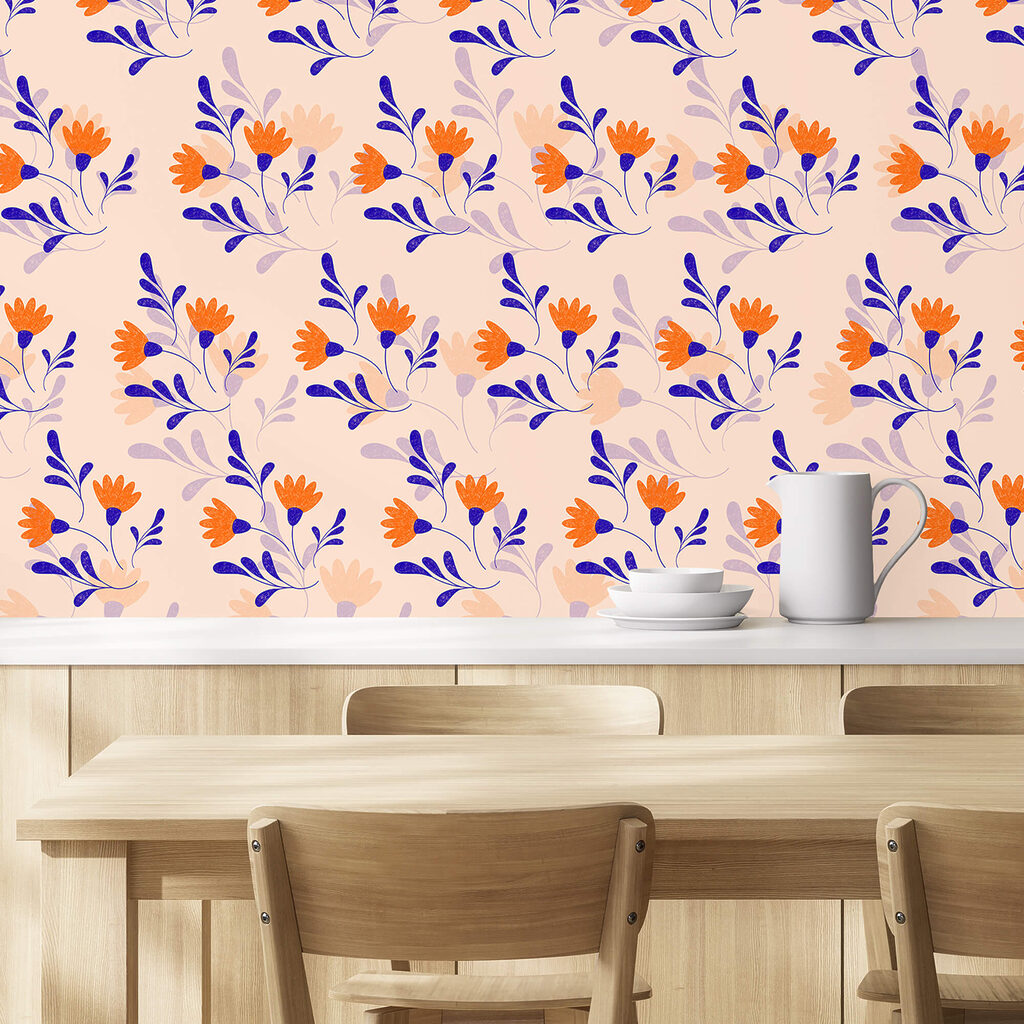 Flores laranja, folhas azuis — interior 3