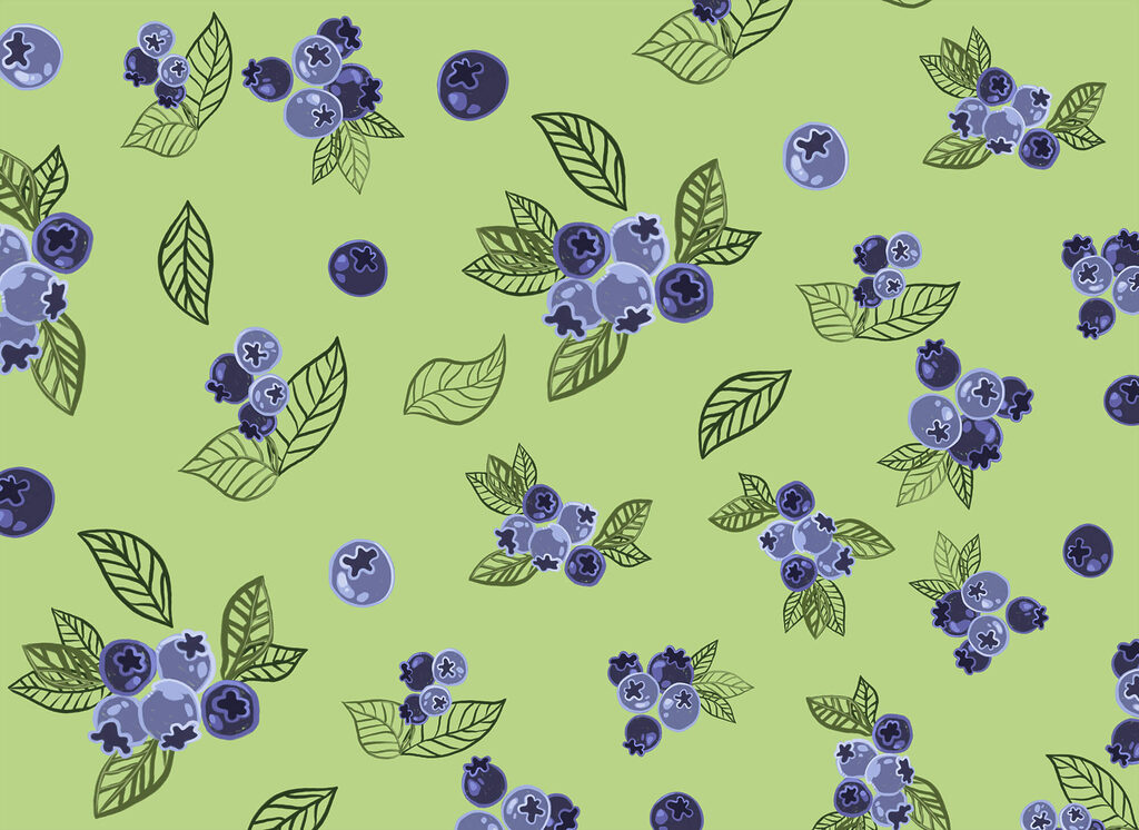 Bagas azuis em verde-maçã — design completo