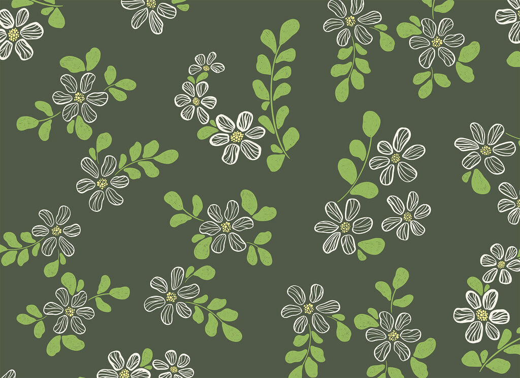 Flores com folhas verde-vivo — design completo